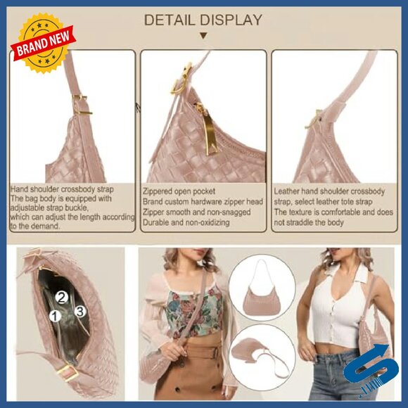 Woven Leather Crossbody Bag with Zipper Adjustable Strap Lightweight Tote - Picture 6 of 8